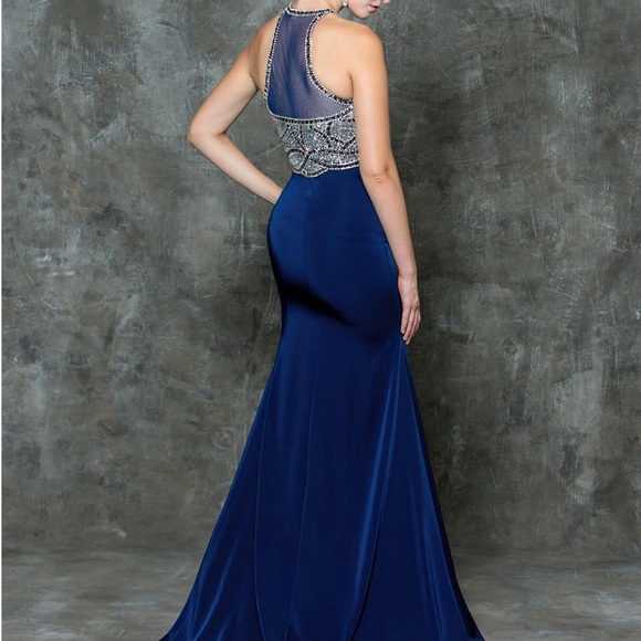 High-Neck Navy Blue Prom Dress (worn once) - Picture 3 of 6